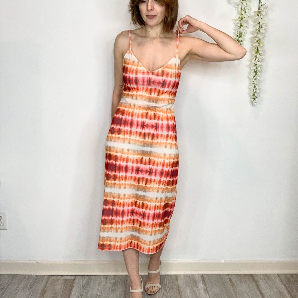 ZARA 90s y2k slip dress tie-dye midi orange celebutante 2733